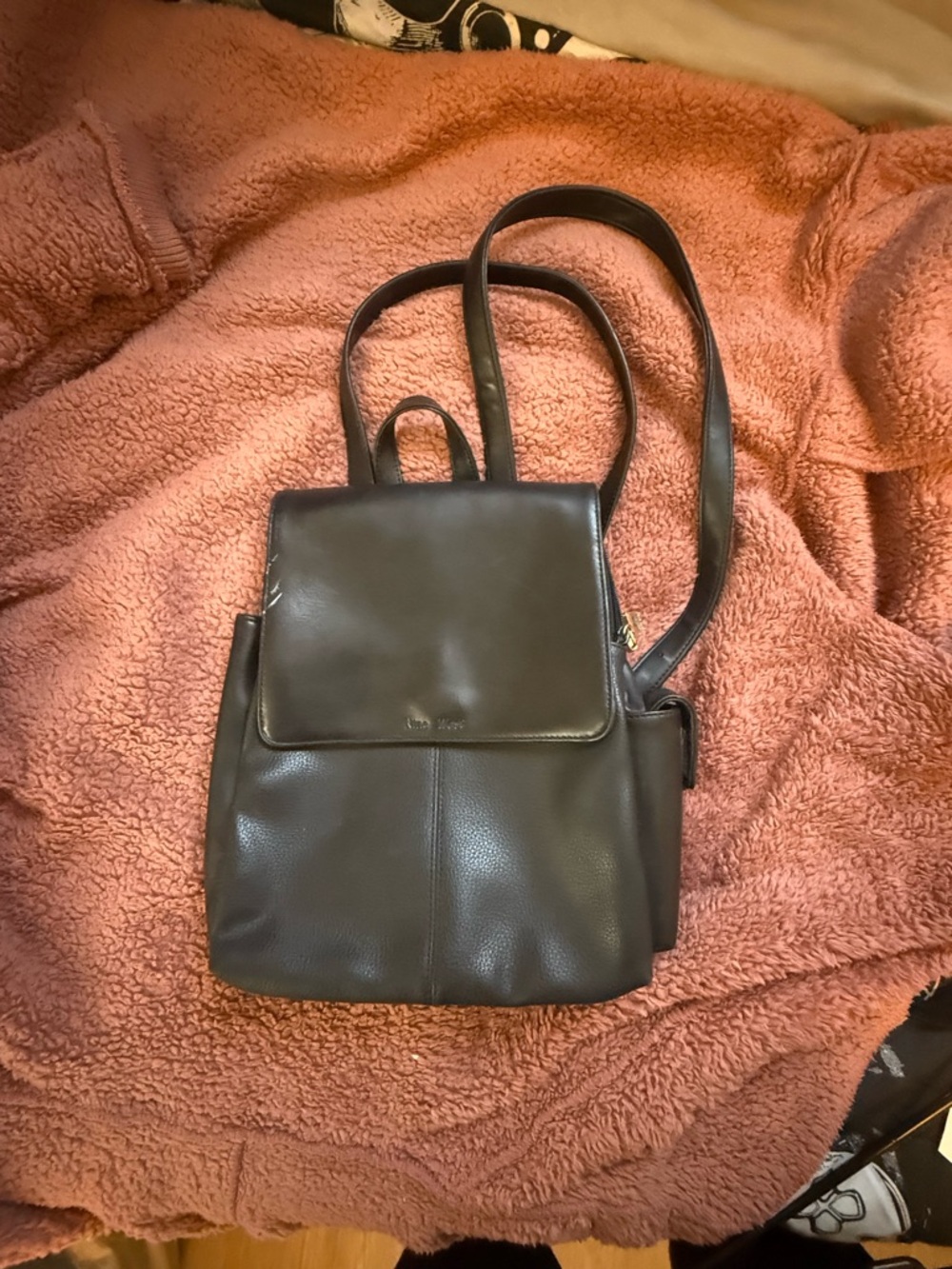 Vintage Nine West Black Leather Backpack Purse